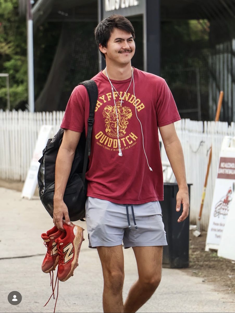Wearing a Gryffindor Quidditch shirt