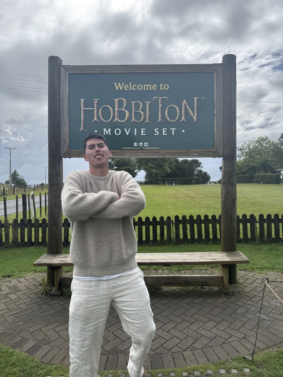 Cortland at the Hobbiton movie set in New Zealand